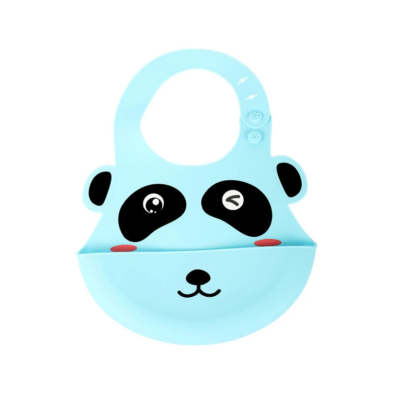 eco friendly silcicone  bib  cute panda  pattern Design Silicone Feeding care easily clean bibs for boys and girls