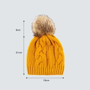 EE198 Winter Warm Pom Knit Beanies Caps Solid Colors Pompom Ski Knit Hat Skullies Beanie Cap Women Cuffed Knitted Hats