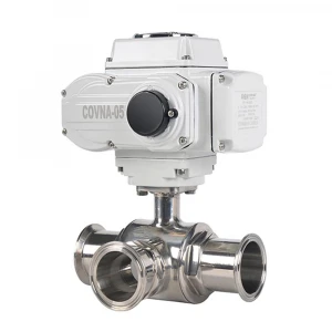 Electric Actuated ISO 2037 Three Way L/T Type Sanitary Stainless Steel Motorized Hygienic Ball Valve with Tri-clamp Ends