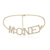 elegant lady girl crystal money charm letter waist chain belt gold metal body jewelry chain long metal chain layered belt women