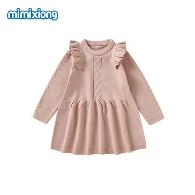 Elegant Patchwork Ruffle Baby Girl Dress Winter Baby Dress Baby Clothes Long Sleeve Solid Color Dress Kids Dress