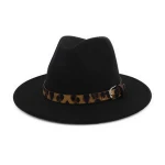 Elegant Royal Round Cap With Leopard Belt Cotton Army Green Top Hat Godfather Wide Brim Fedora Church Hats For Men Women