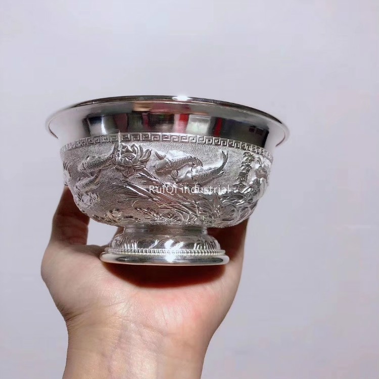 Embossed pattern Silver Bowl custom crafts silver bowl silver tableware processing