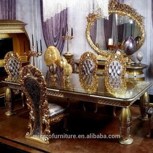 European classic style elegant antique gold wooden dining room furniture sets with dining table and chairs