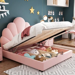 European Standard Children Furniture leather girl kids bed with storage CB57