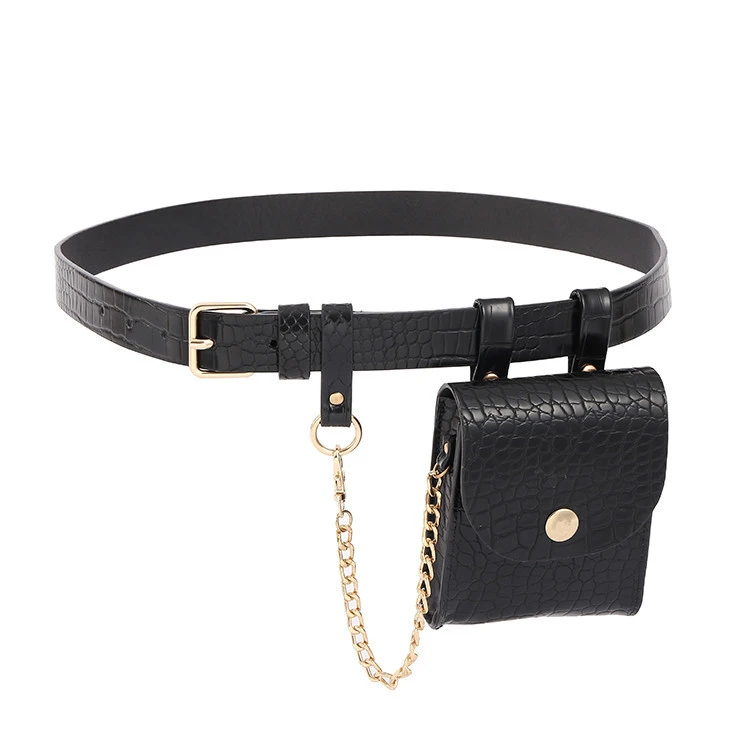 Excellent Quality Women Chain Adjustable Pu Waistband Waist Belts With Chain Bag Decorative