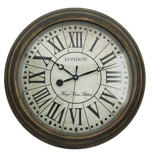 Exquisite Wood Handmade European Retro Antique Vintage Style Wooden Wall Clock with Roman Numerals