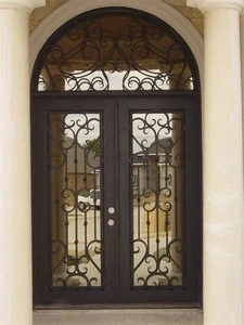 Exterior Modern Design House gates, Garden Security Frosted Tempered Glass Decorative Wrought Iron Door