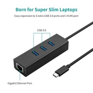 Factory price 3-Port USB 3.0 HUB Type C to Gigabit Ethernet LAN RJ45 Adapter High Speed Data Transfer Wired Network Card