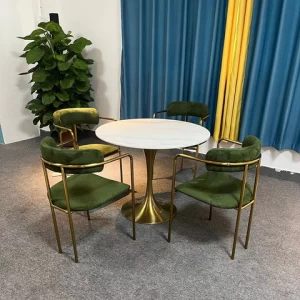 Factory   tulip  table base  stainless steel  gold color leg  for hotel restaurant round marble dining table chair set