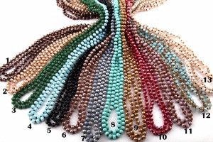 Fashion Cute Mini  6mm Crystal Glass beads Necklace 145-150cm long knotted 29 Color Women necklace
