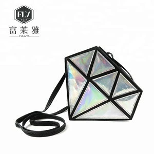 Fashion geometric laser holographic purse handbag diamond shape bag