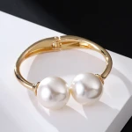Fashion Jewelry Gold color Cuff Natural Freshwater Pearl Bangle Bracelet
