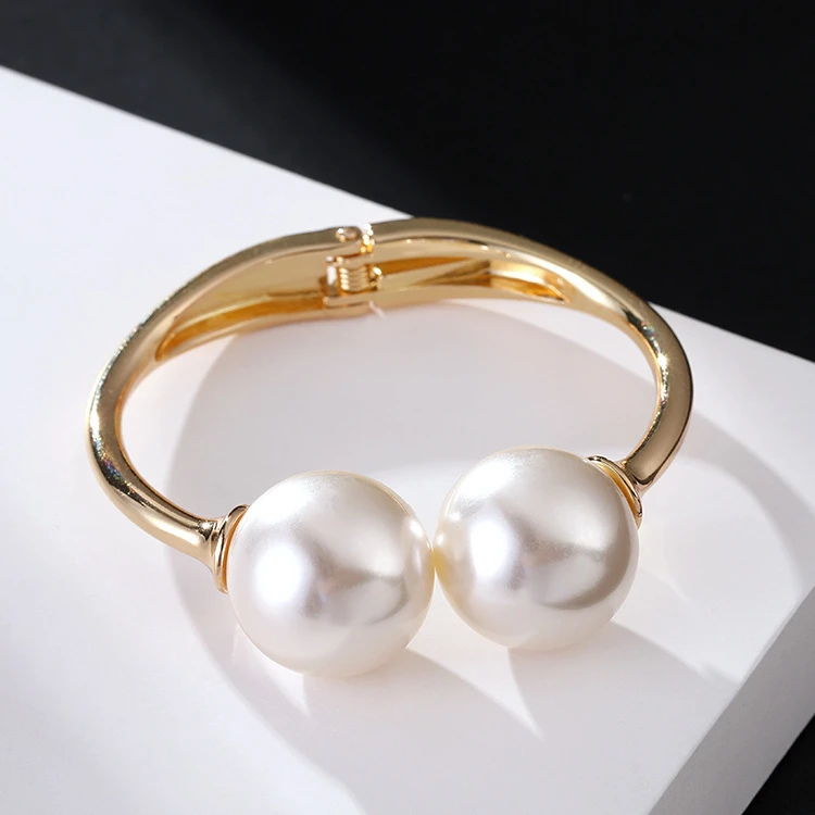 Fashion Jewelry Gold color Cuff Natural Freshwater Pearl Bangle Bracelet