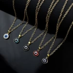 Fashion Lady Party 14k Golden Red Charm Round Horus Eye Necklace Pendant Stainless Steel