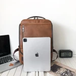 Fashion  Leather Men and womens Backpack Business Male 15.6