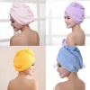 Fashion microfiber custom design logo hair drying towels wrap With Buttons