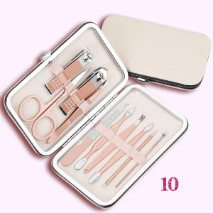 Fingernail and Toenail Clipper Stainless Steel Professional Pedicure Kit 10Pcs Nail Clippers Manicure Set with PU leather Case
