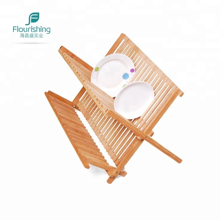 Foldable Plate Wooden Bamboo Dish Rack