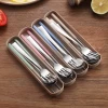 Free sample travel plastic handle chopsticks spoon fork stainless steel portable cutlery sets with case
