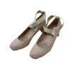 Girl pumps leather ballet shoes with ankle elastic ribbons