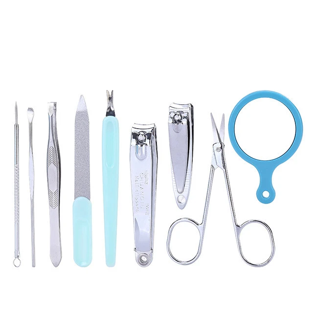 Girls 9pcs / kit stainless steel cute nail clippers kit manicure set for women nail care