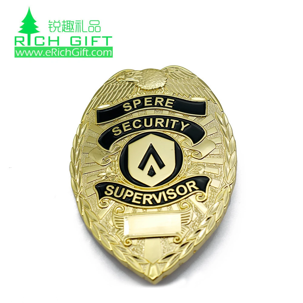 Golden supplier china personalized cheap custom made metal 3D uk star guard army military uniforms scout security sheriff badges
