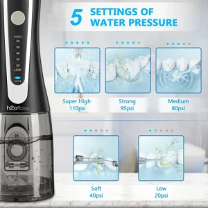 h2ofloss portable water dental flosser IPX7 cordless oral irrigator 5 modes rechargeable water flosser