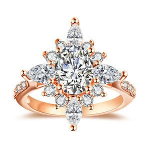 Hainon gold jewelry Luxurious shiny white diamond drill bit engagement ring women rose gold fashion jewelry 2018 rings wholesale