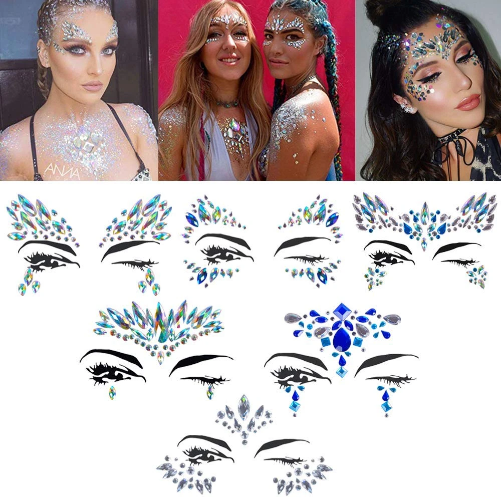 Halloween festival Women Face Stickers Glitter Rhinestone Rave Festival Face Jewels,Crystals Face Stickers Temporary Tattoos