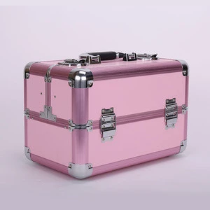 Hard aluminum Large Space makeup case with lamp High quality cosmetic bag &amp Fresh style Factory wholesale