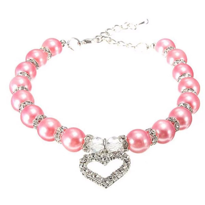 Heart Pearl Necklace Pets Dogs Cats Jewelry AccessoriesFashion Pet Collar Puppy Dog Cat Love