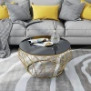 Hexagon living Room Furniture Modern Glass Top Gold Painted Metal Frame Coffee Table