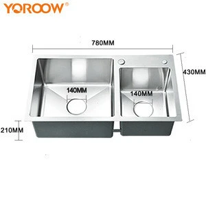 High quality 11 gauge handmade custom size kitchen sink with accessories double bowl 304 stainless steel kitchen sinks with tray