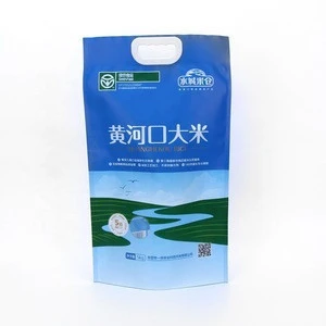 High quality plastic waterproof custom logo printing on 5kg rice food packaging bag with patch handle