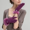 High quality wholesale winter fur trim rabbit wool glove for touch screen
