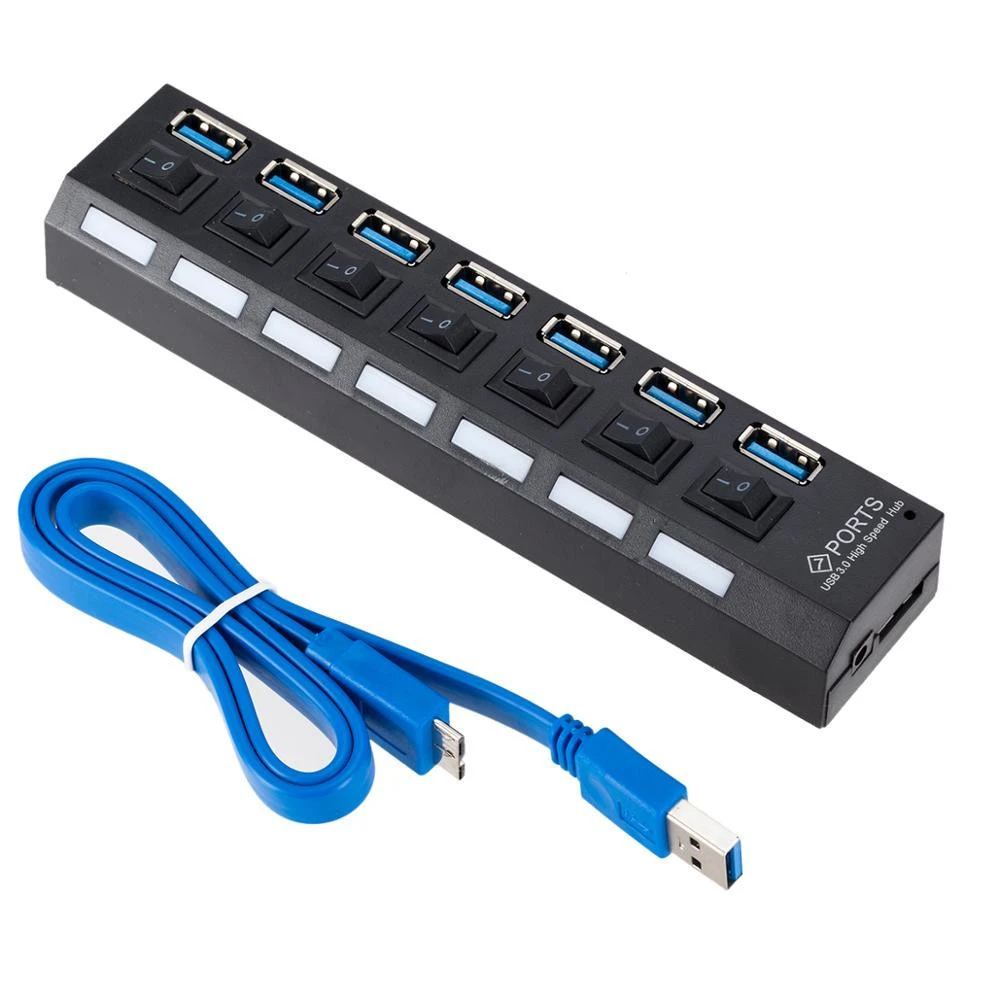 High Speed  usb hub  7 Port usb 3.0 hub with Power Adapter for computer
