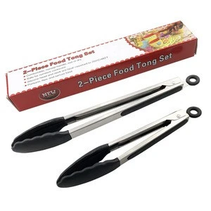 HIMI 9&amp;12inch Kitchen Utensils Stainless Steel Silicone Rubber Food Tongs Silicone kitchen serving tongs