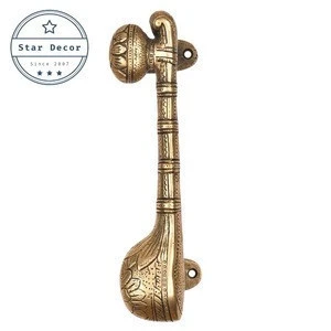 Home Decorative Hand Made Brass Antique Engraved Sitar Musical Instrument Drawer Cabinet Pull Door Window Handle