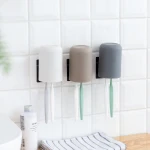 Honvey Bathroom Accessories No Drill Storage Rack with Self Adhesive Toothbrush Holder Mouthwash Cup Set