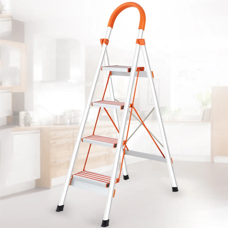 Hot Sale Adjustable Stainless Steel Ladders Folding Step Ladders With Wide Step