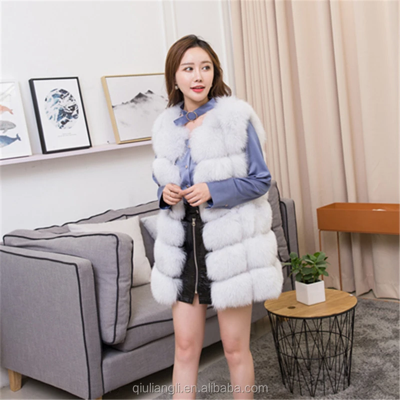 Hot sale Factory Supplier Winter Girls long blue fox fur Gilet Real Fur Vest