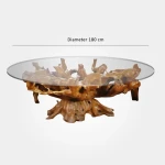 Hot Selling - Factory Direct Luxury Round Dining Table with Reclaimed Glass Teak Tree Root Table for Hotel Restaurant Table