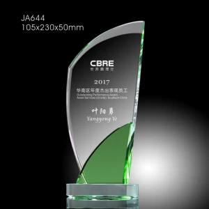 hot selling k9 fashion sublimation blank glass crystal trophy awards plaque with blue plate JA644