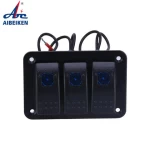 Hot Selling Two LED On Off 12V 24v Car Boat Waterproof Cable Blue 3 Gang Marine Rocker Switch Panel With Dual Light