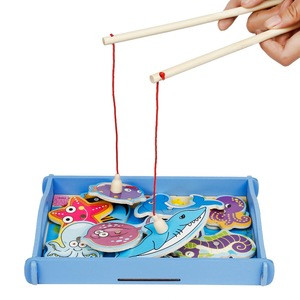 hot-selling wholesale cheap toys Educational Wooden Fishing game for kids magnetic blocks toys
