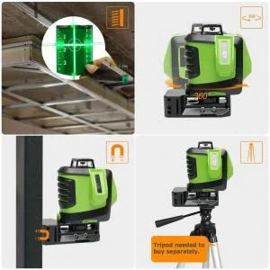 Huepar Levelsure Cross-Line Laser with Plumb Dot, 622CG Green Beam Laser Level - 360-Degree Horizontal and Two Vertical Lines