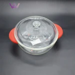 Hungyee Heat Resistant Borosilicate Pyrex Glass Cooking Pot with Silicone Handles Cookware Pot