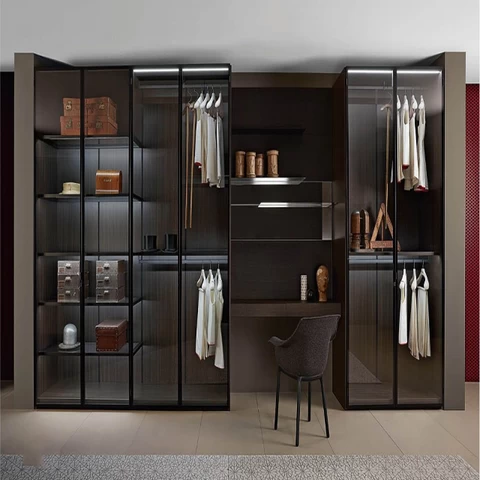 HZ Customized Wooden Glass Door Walking Closet Bedroom Wardrobe Cabinet
