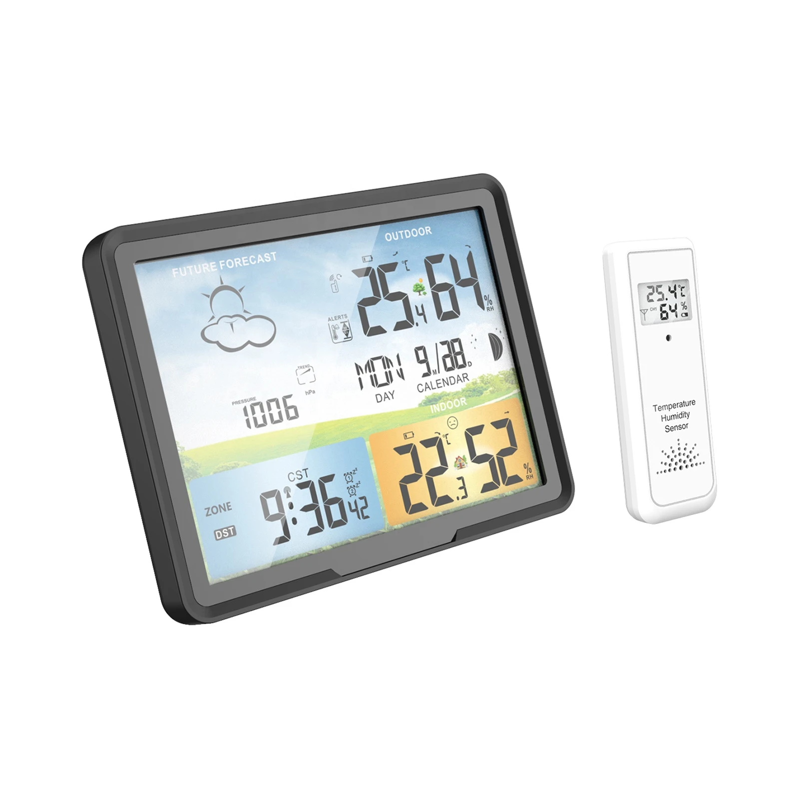Indoor Outdoor Temperature humidity RCC Clock PT20A Color Digital Display  Weather Station Wireless